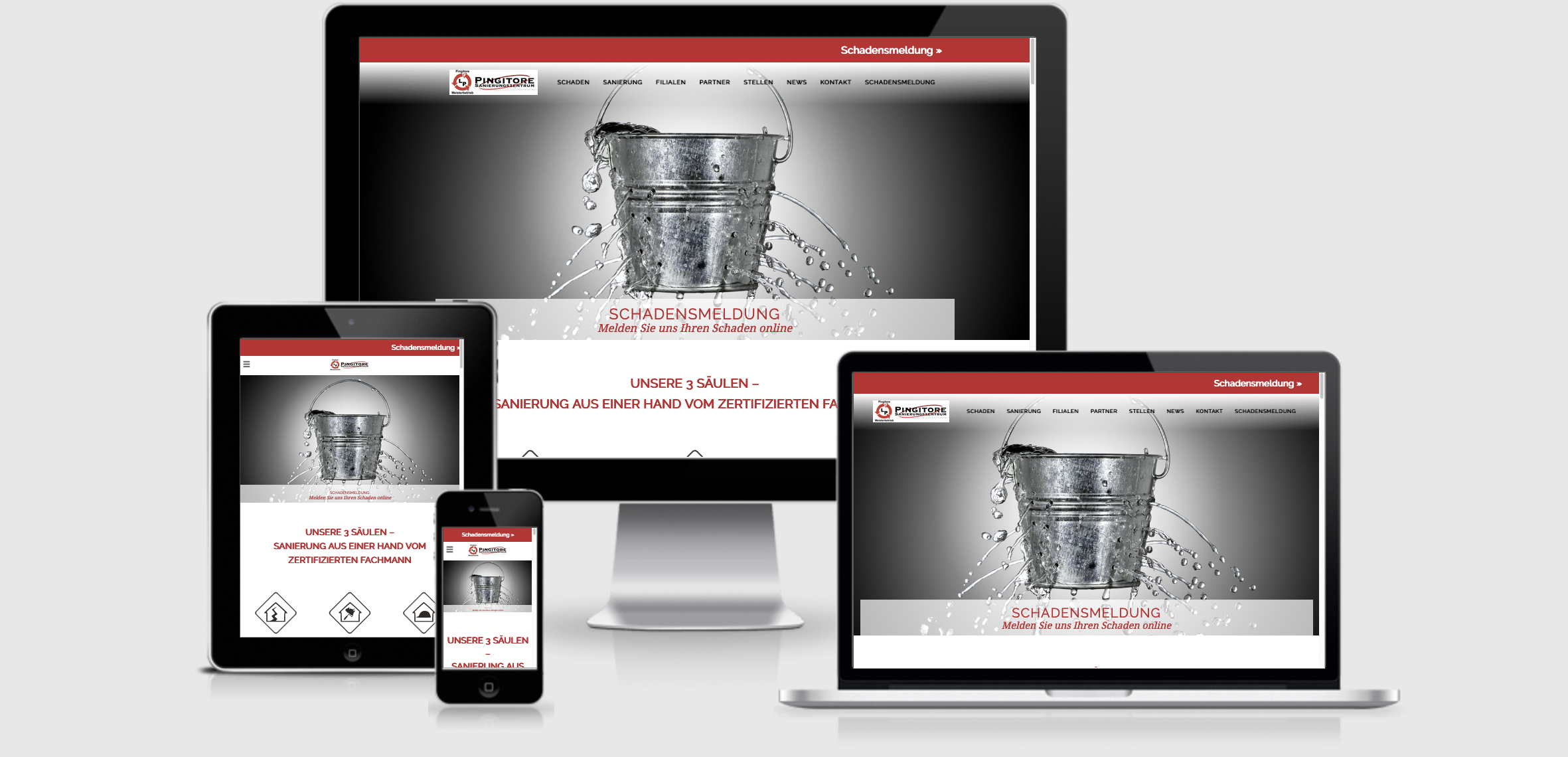 Pingitore Sanierungszentrum - Responsive Devices Screens der neuen Website der Firma Pingitore aus Gottmadingen